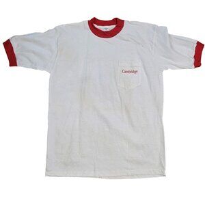 Vintage White Red Ringer Tee Cambridge Cigarettes Pocket Logo Made In USA  XL